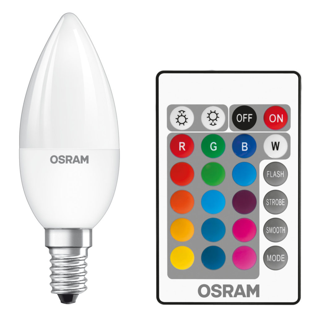 Żarówka OSRAM LED STAR RGBW 4,2W B25 E14 + PILOT świeczka - obrazek 2
