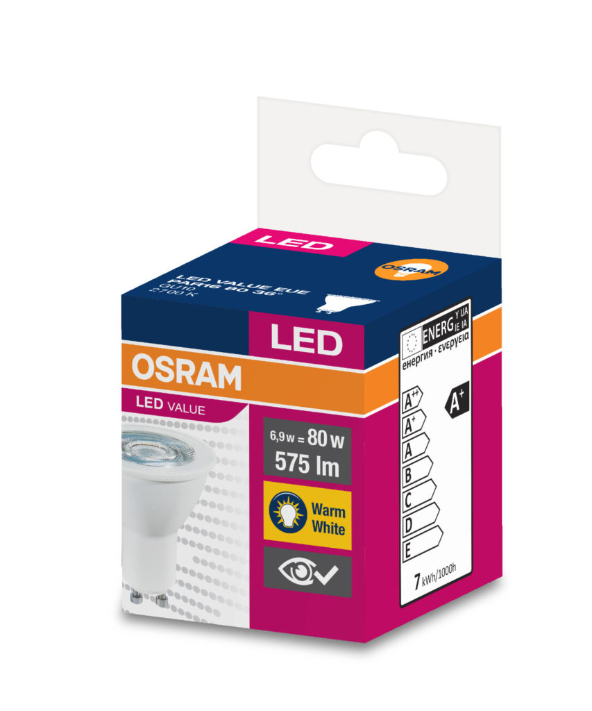 Żarówka OSRAM LED VALUE PAR16 6,9W/ 827 36 stopni GU10 plastik