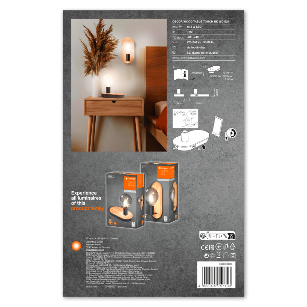 Lampka dekoracyjna stołowa Decor Wood Table Touch E27 Ledvance - obrazek 3