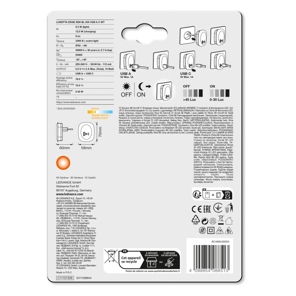 Lampka nocna z ładowarką LEDVANCE LUNETTA EDGE WHITE - obrazek 3