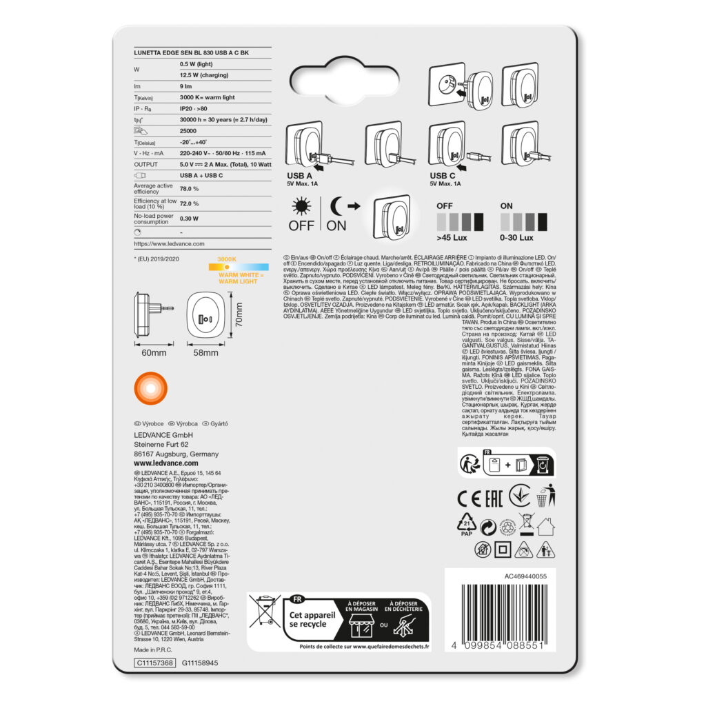 Lampka nocna z ładowarką LEDVANCE LUNETTA EDGE BLACK - obrazek 7