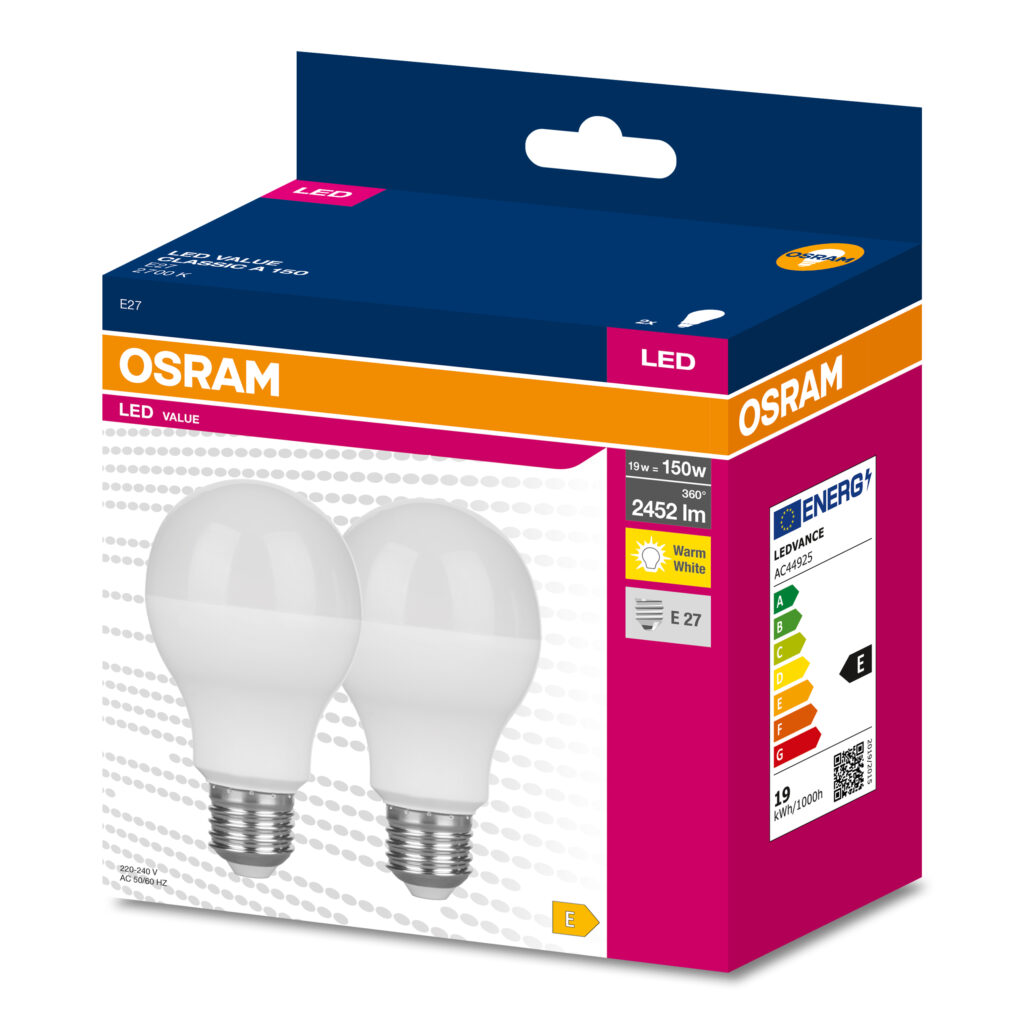 Żarówka VALUE LED 19W = 150W E27 2700K Osram 2pack