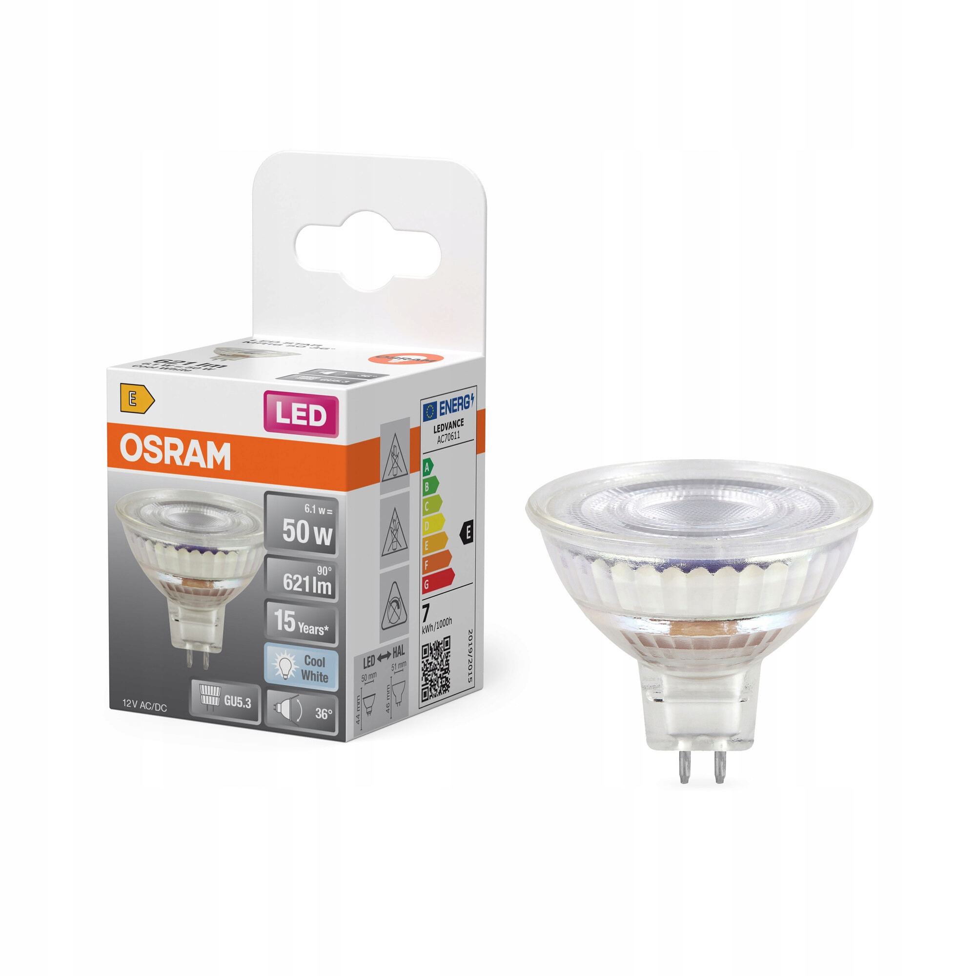 Żarówka LED Osram MR16 12V 6,1W=50W GU5,3 4000K