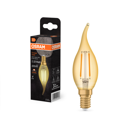 żarówka płomień LED Osram Vintage 1906 Classic Filament 2.5W 824 Gold E14