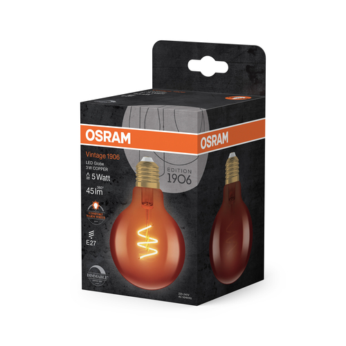 miedziana żarówka ściemnialna Osram Vintage 1906 LED FILAMENT Globe 3W E27 - obrazek 4
