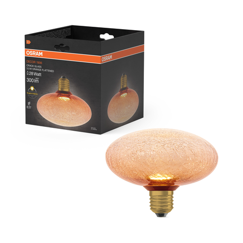 szklana lampa z płaską żarówką LED Osram DECOR RACKED GLASS orange E27