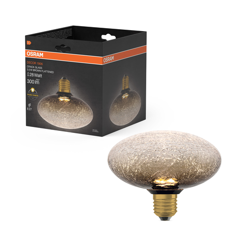 szklana lampa z płaską żarówką LED Osram DECOR RACKED GLASS brown E27
