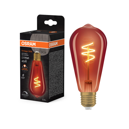 miedziana ściemnialna żarówka ozdobna Osram Vintage 1906 Edison